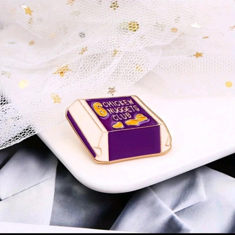 White purple box Chicken Nuggets Club enamel pin clothes backpack hat bag denim